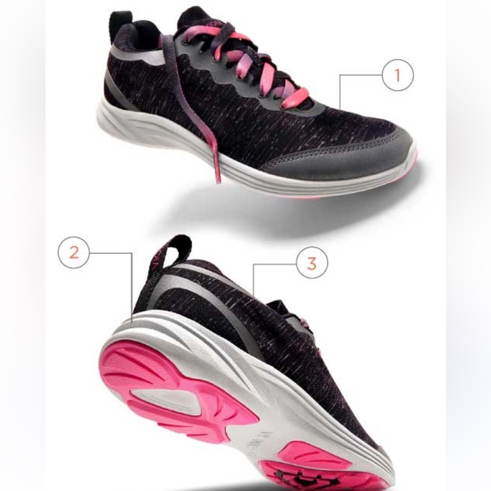 Vionic Fyn Active Sneaker dark grey/black upperpink laces Athletic Shoes size 8